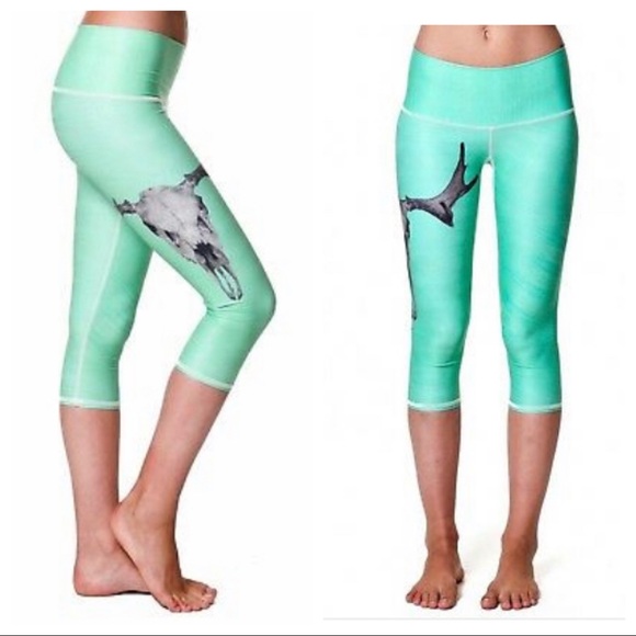teeki | Pants u0026 Jumpsuits | Nwt Teeki Deer Medicine Goddess Capri Leggings  Green W Deer Skull Print Large | Poshmark